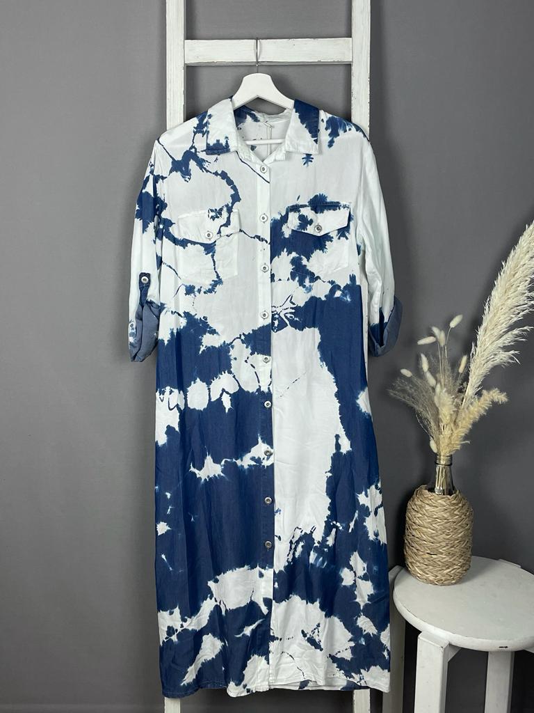 Batik-Kleid mit Knopfleiste