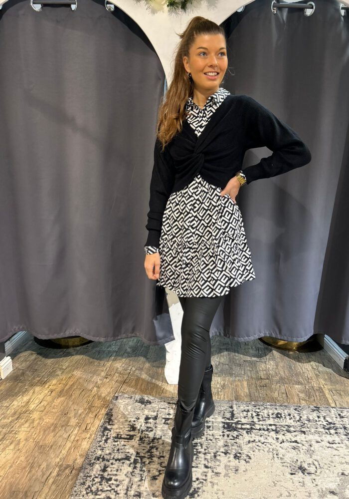 Crop Ripp-Pullover mit Wrap-Ausschnitt