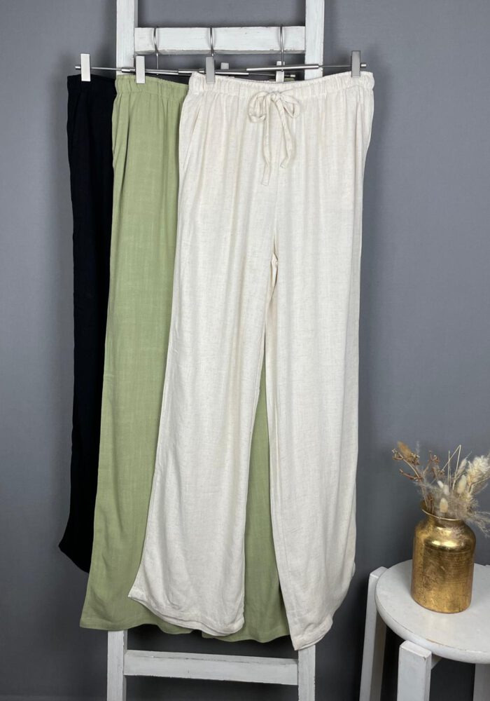 Leinen-Mix Wide Leg Hose mit Gummizug