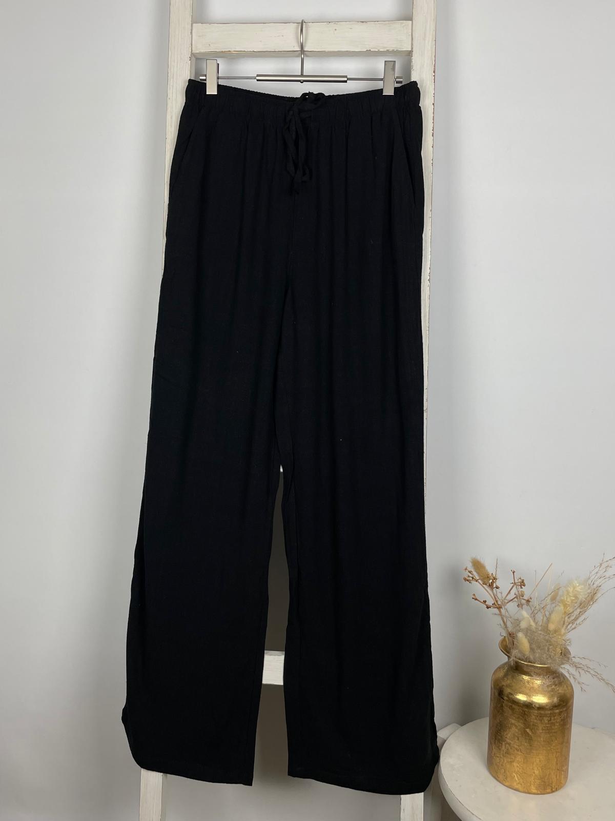 Leinen-Mix Wide Leg Hose mit Gummizug