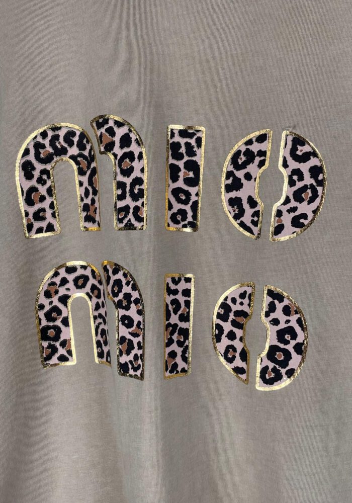 T-Shirt mit Leo/gold Print Aufschrift