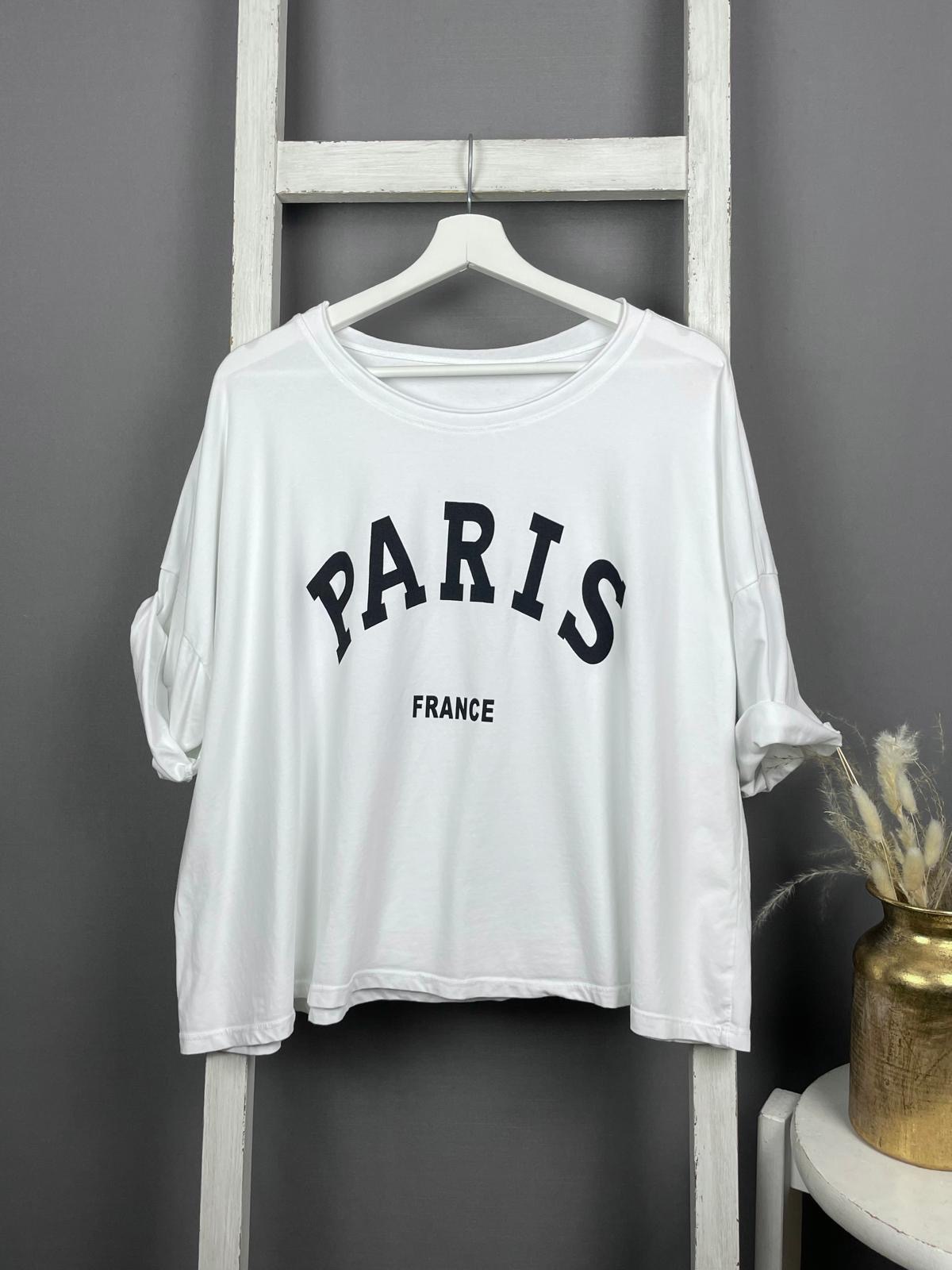 Oversize Crop-Shirt mit Paris Aufdruck