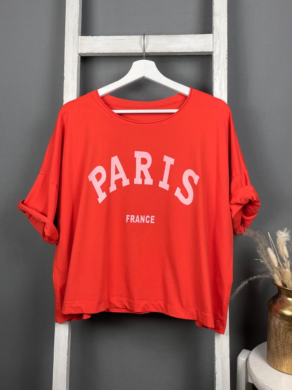 Oversize Crop-Shirt mit Paris Aufdruck