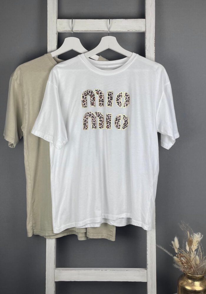 T-Shirt mit Leo/gold Print Aufschrift