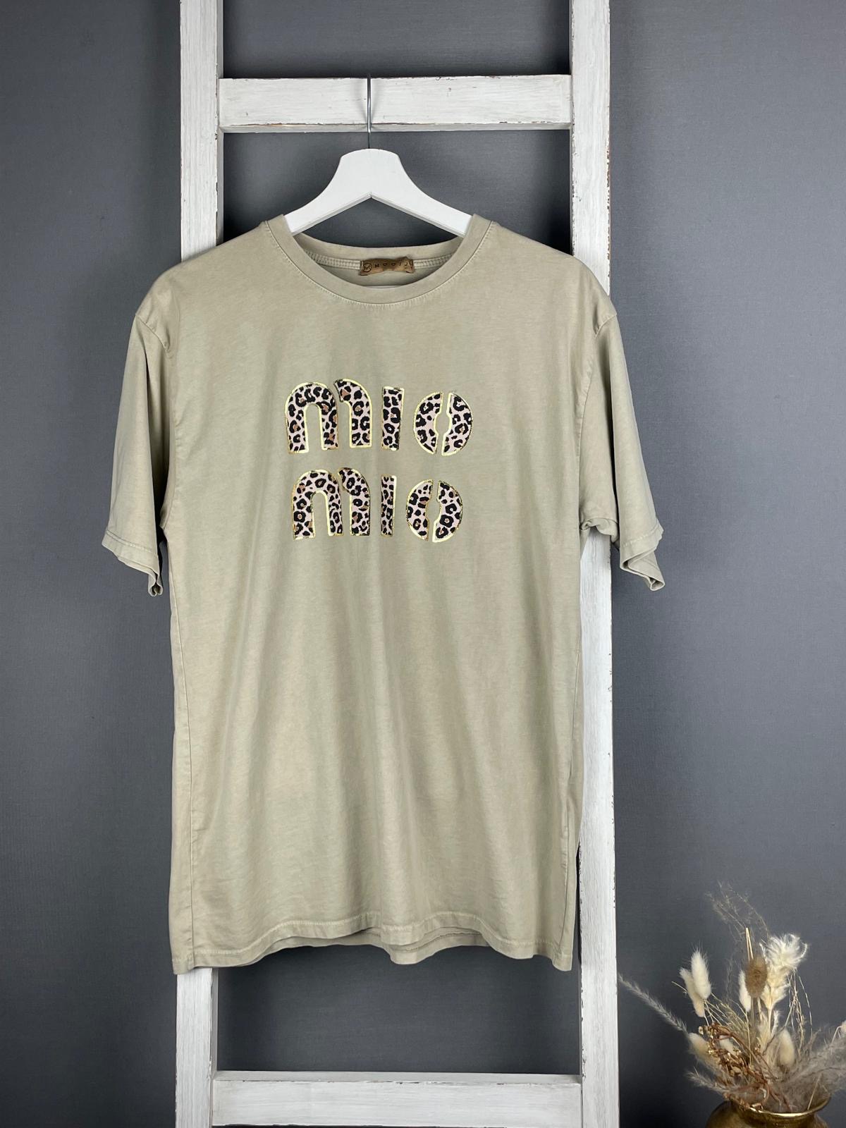 T-Shirt mit Leo/gold Print Aufschrift