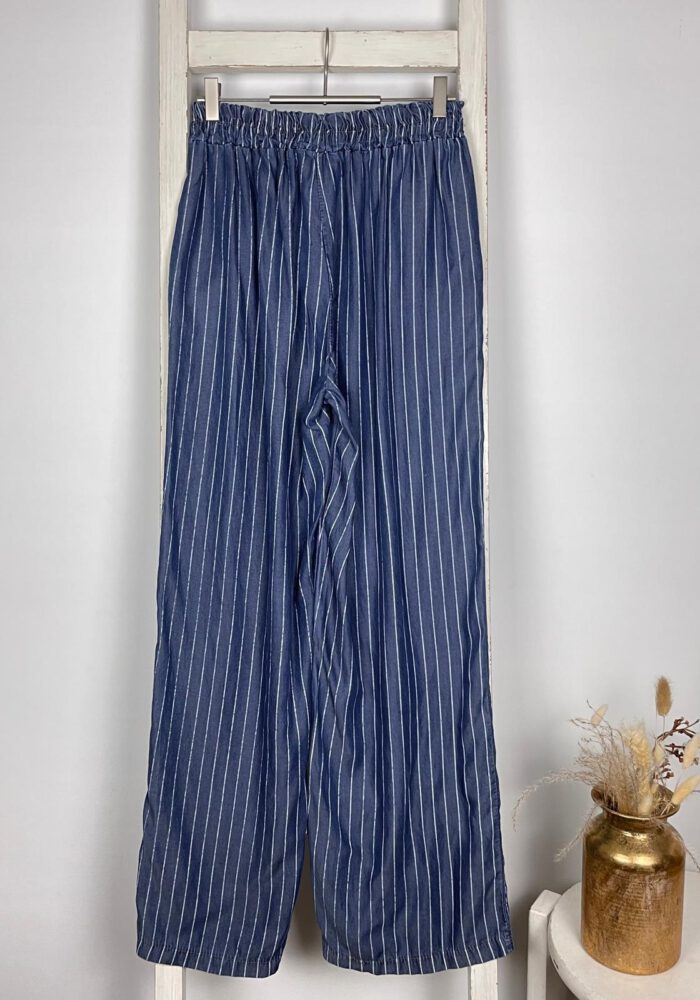 Gestreifte Wide Leg Denimhose