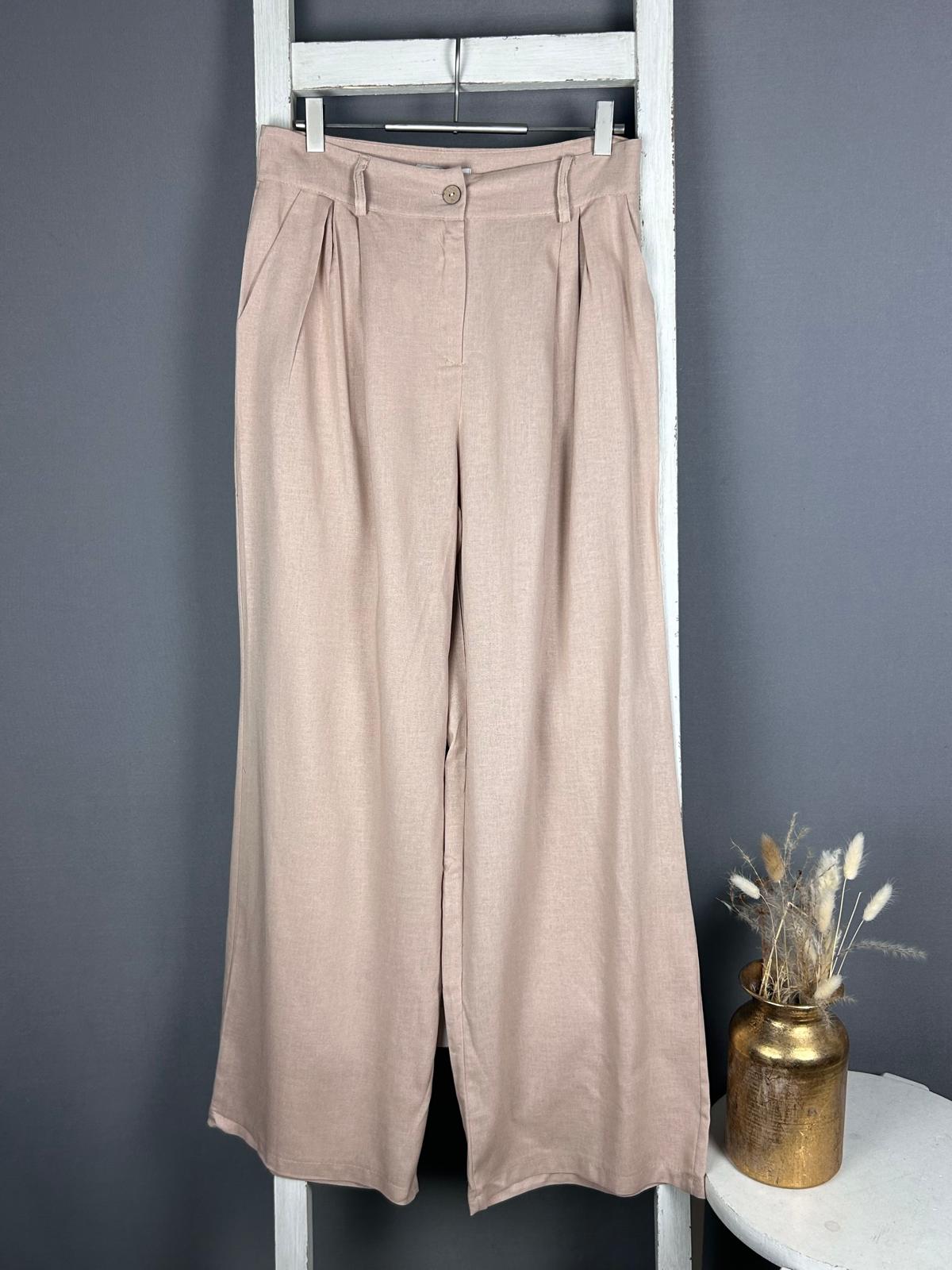 Leinen-Mix Wide Leg Hose mit Holzknopf