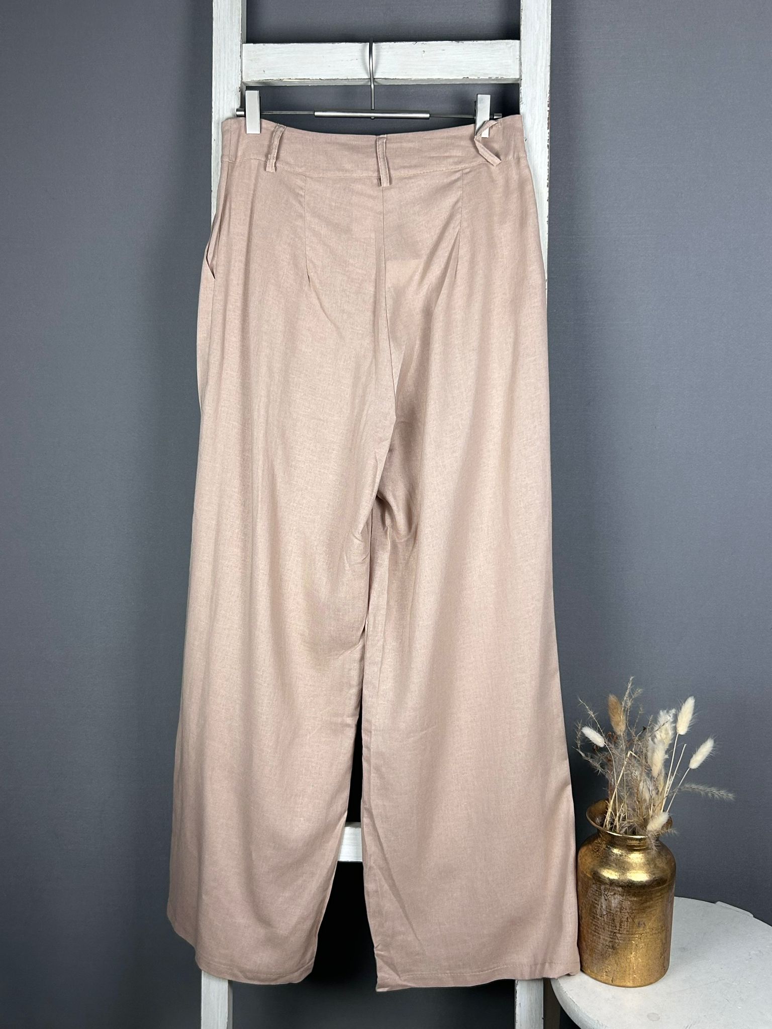 Leinen-Mix Wide Leg Hose mit Holzknopf