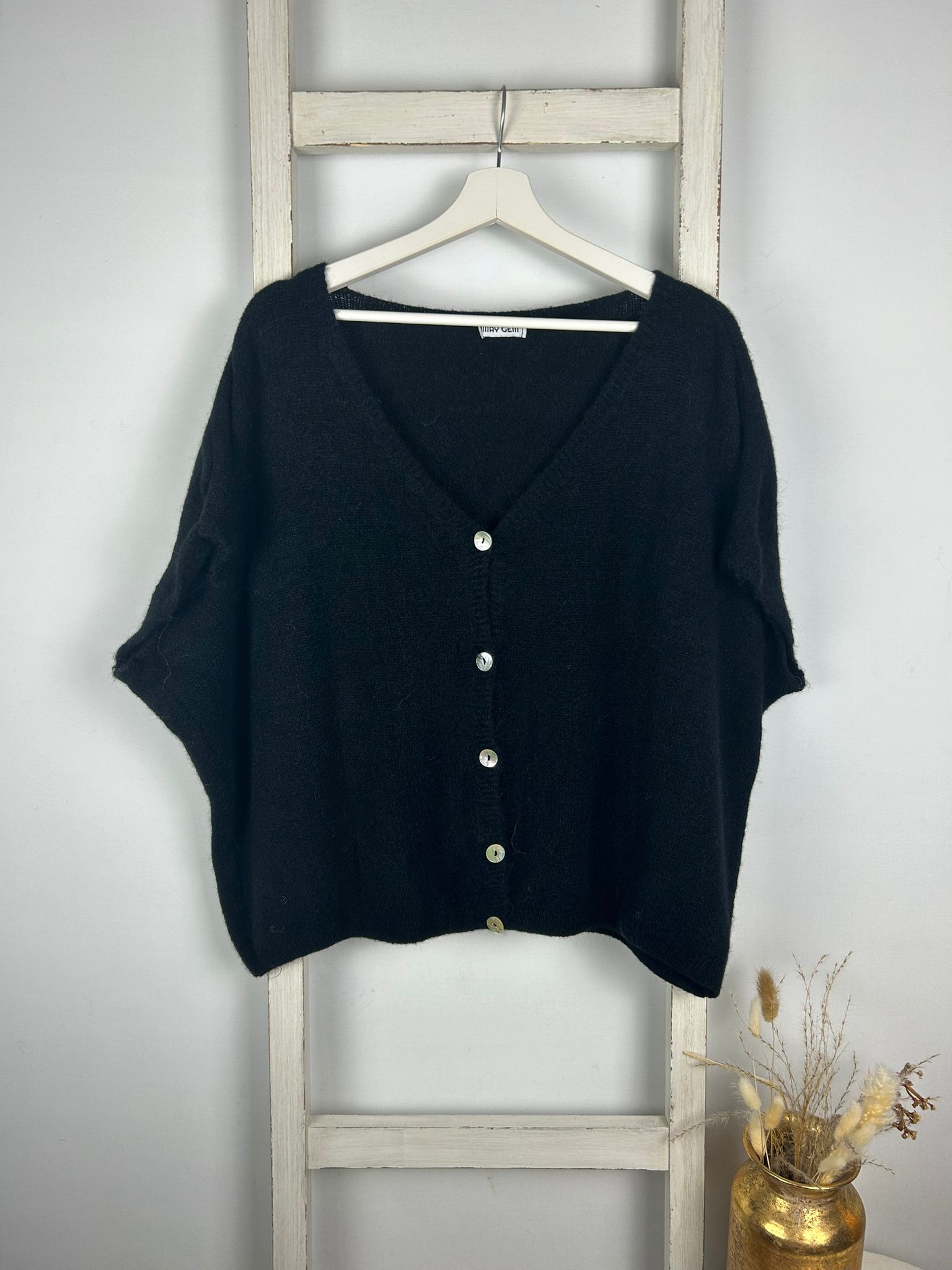 Crop Cardigan mit überschnittener Schulter