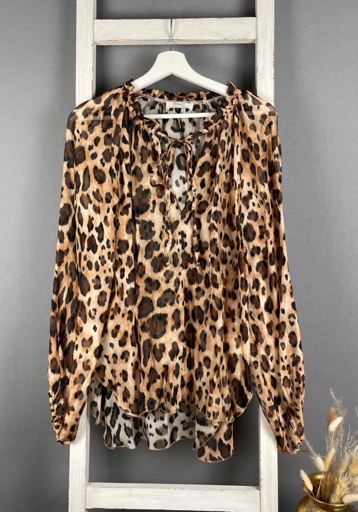 Luftige Bluse im Leo Print zum binden