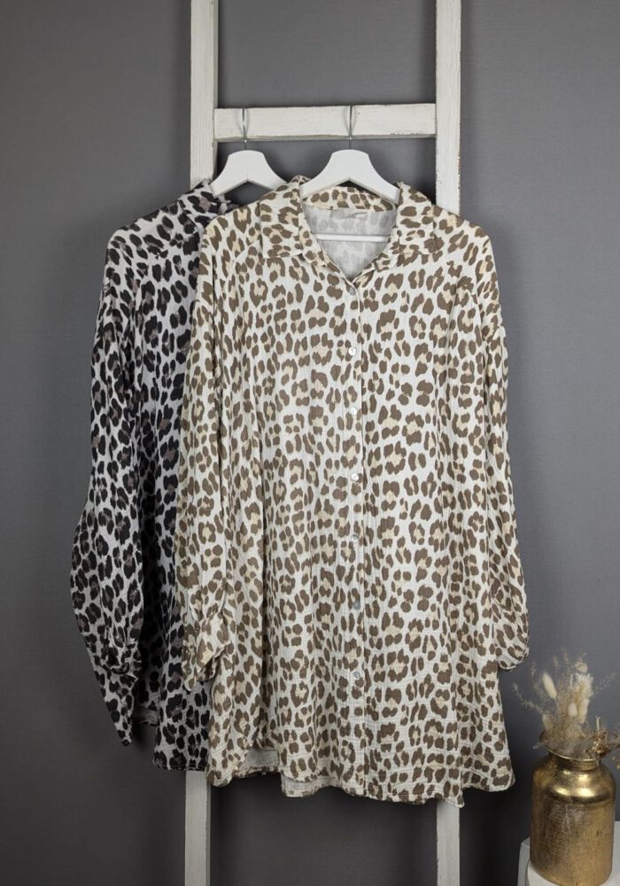 Leopard Musselin-Longbluse