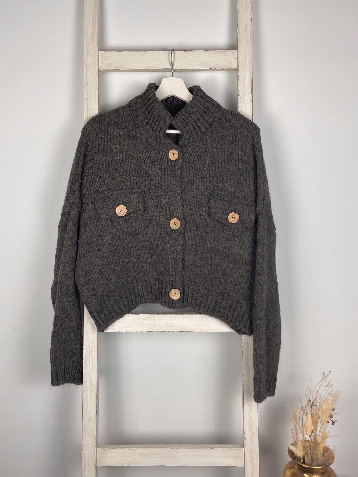 Crop Cardigan mit aufgesetzten Taschen