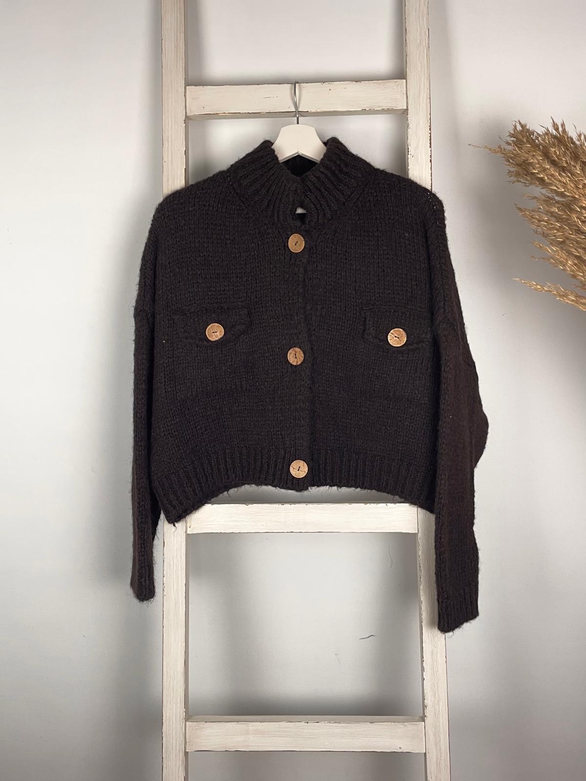 Crop Cardigan mit aufgesetzten Taschen