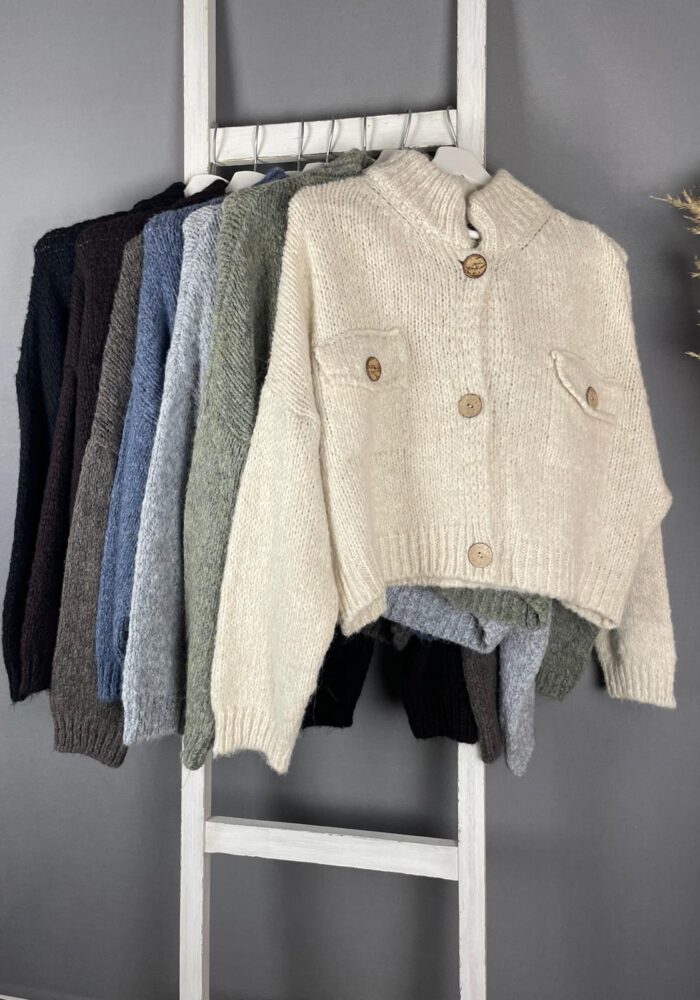 Crop Cardigan mit aufgesetzten Taschen