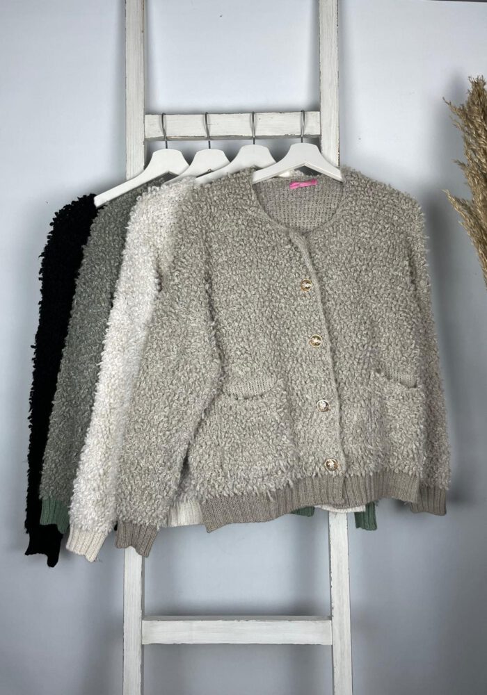 Bouclé Cardigan mit Rippbund