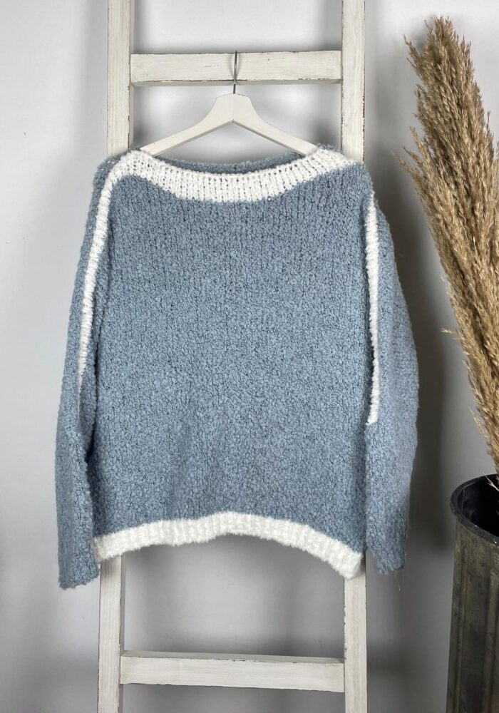 Bouclé Pullover mit Kontrast-Streifen