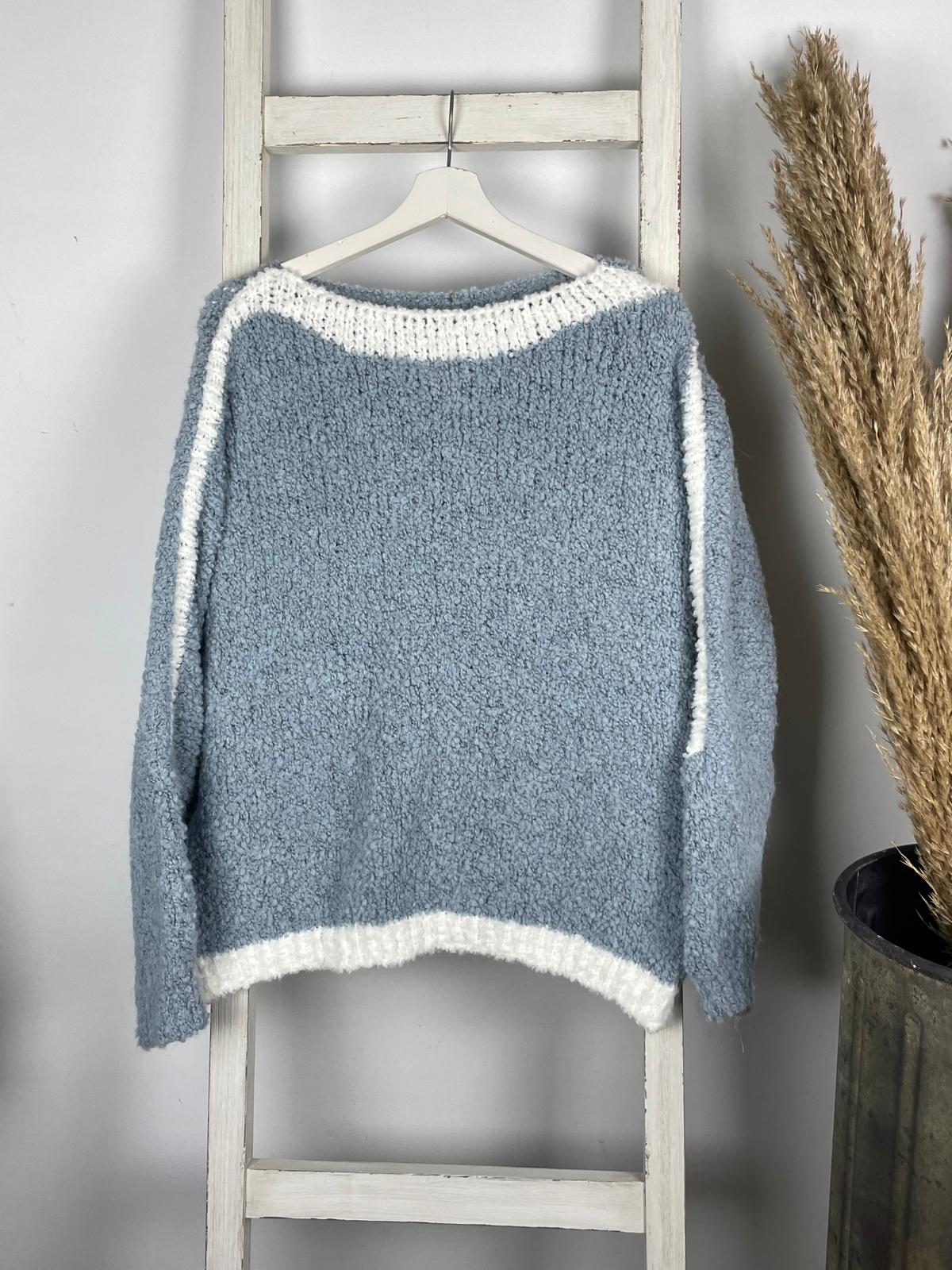 Bouclé Pullover mit Kontrast-Streifen