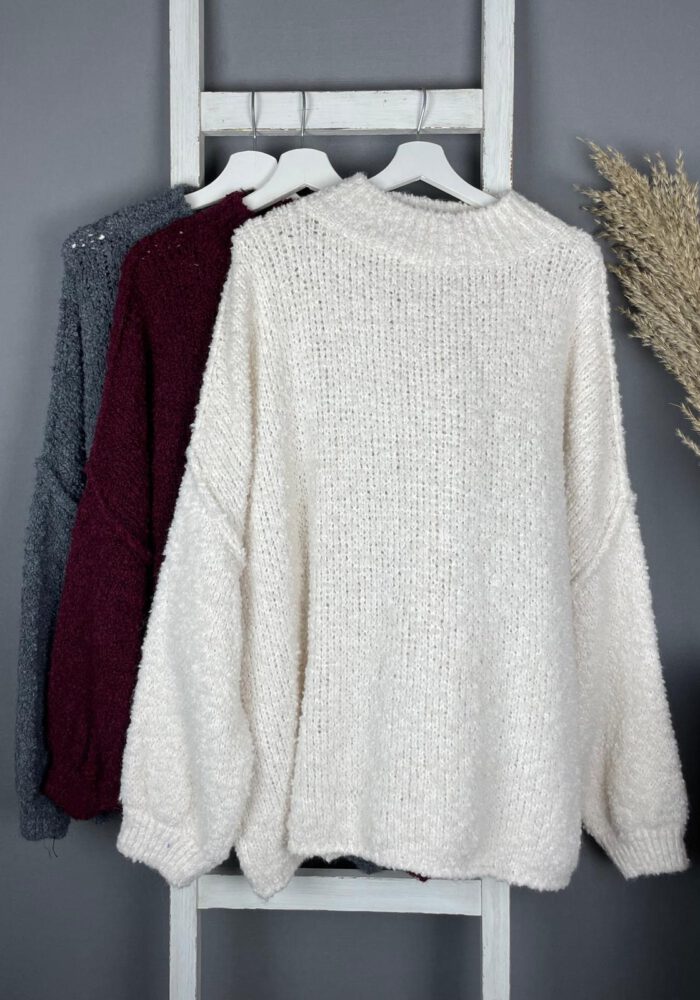 Bouclé Longpullover mit sichtbarer Schulternaht