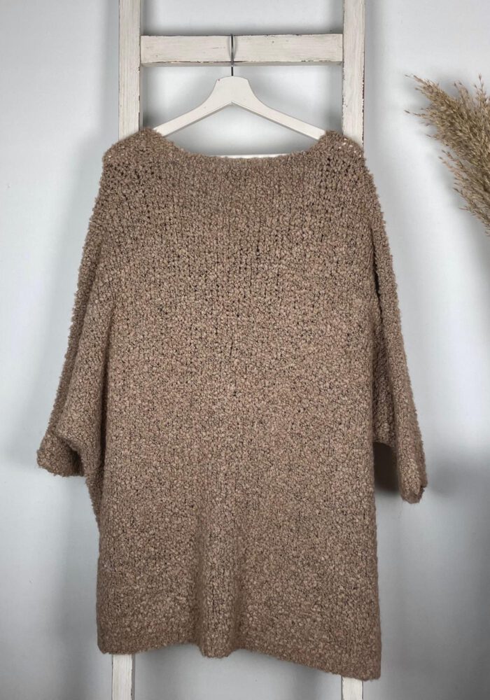 Bouclé Longpullover mit V-Ausschnitt