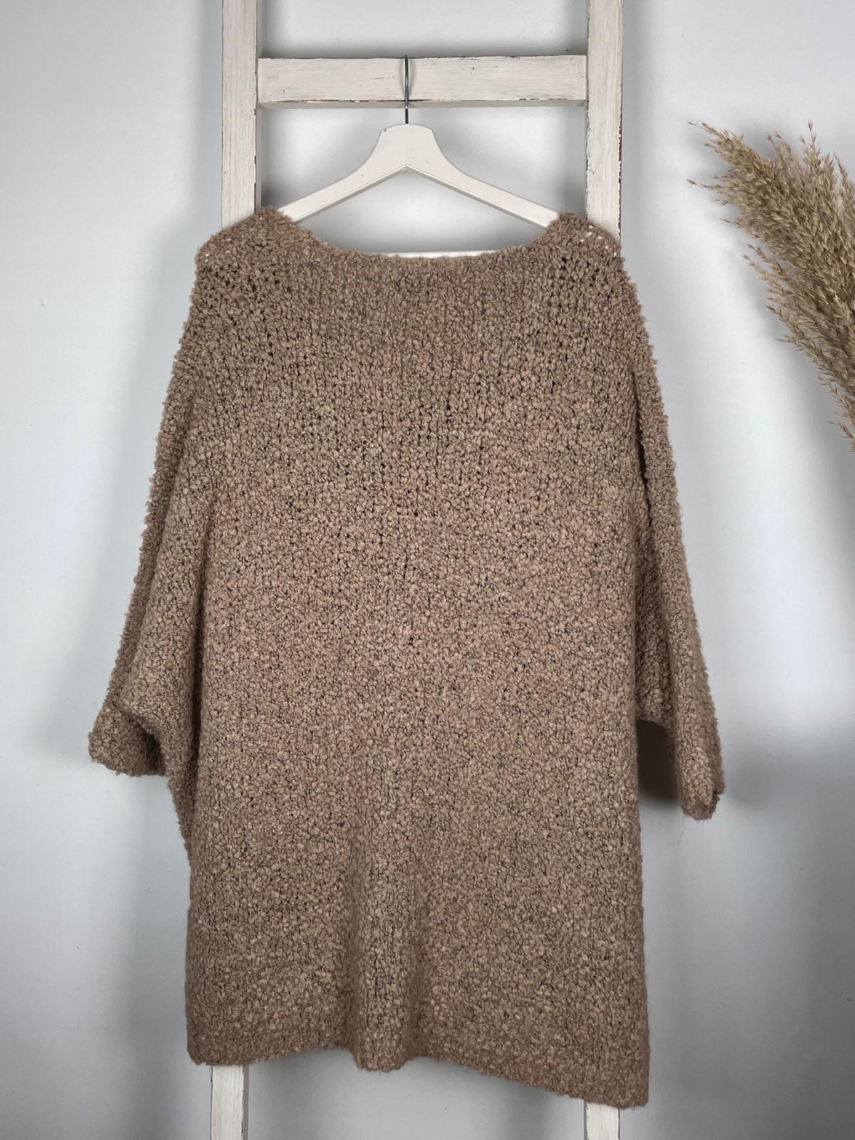 Bouclé Longpullover mit V-Ausschnitt