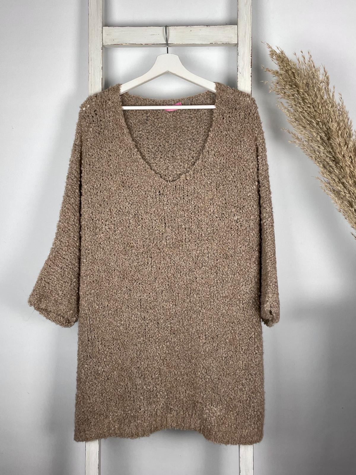 Bouclé Longpullover mit V-Ausschnitt