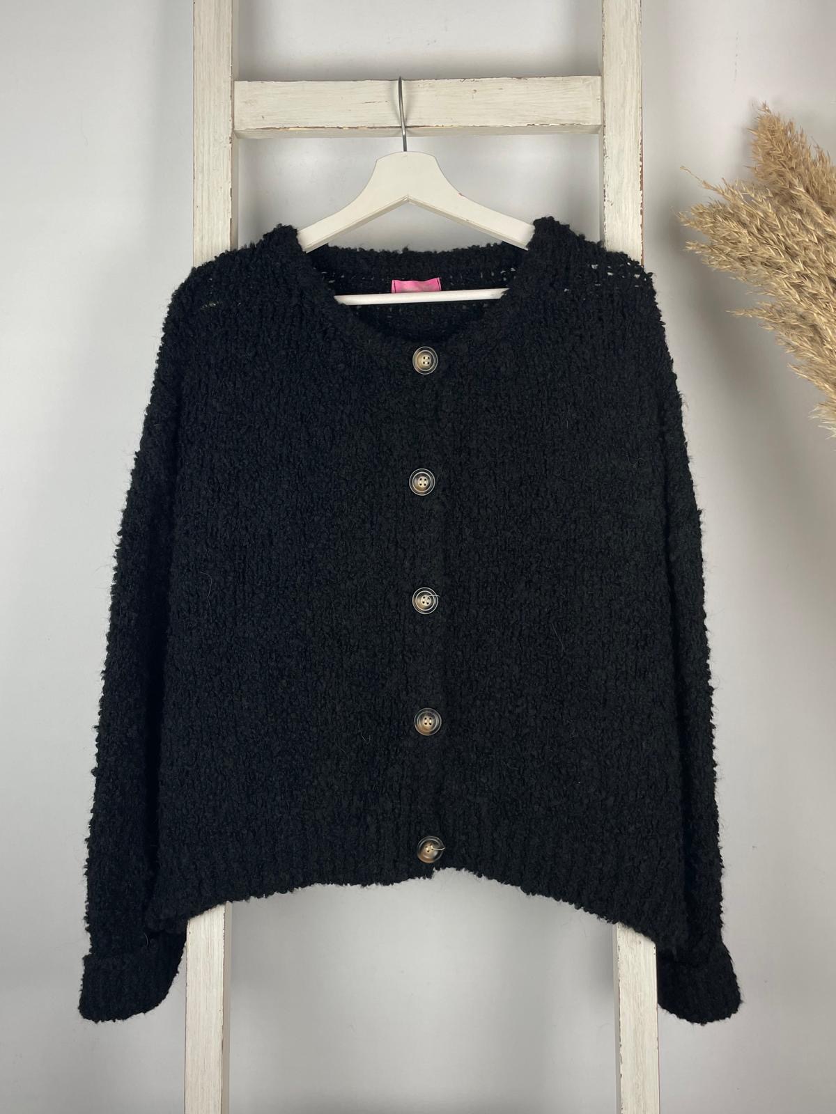 Rundhals Bouclé Cardigan mit Knopfleiste