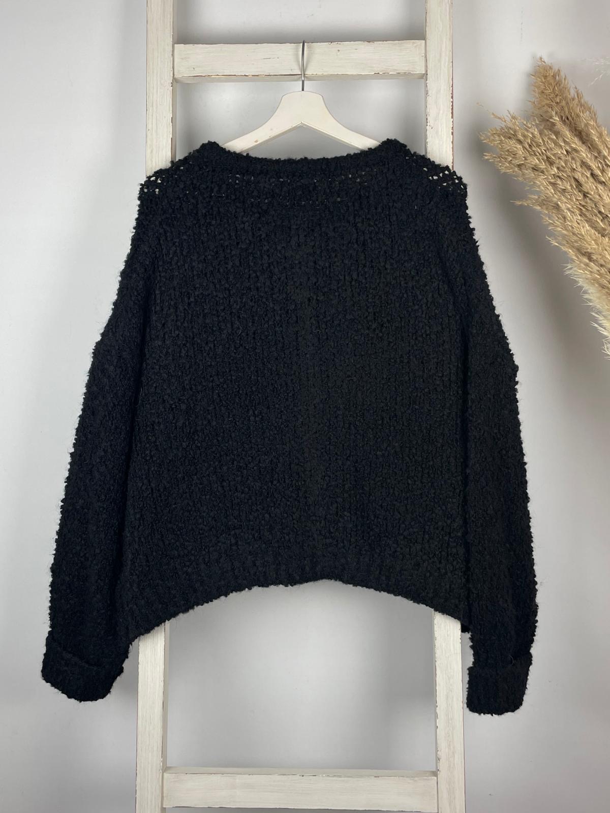 Rundhals Bouclé Cardigan mit Knopfleiste