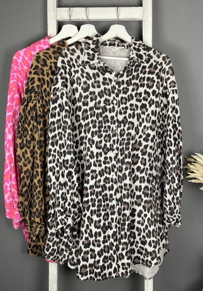 Leopard Musselin-Longbluse