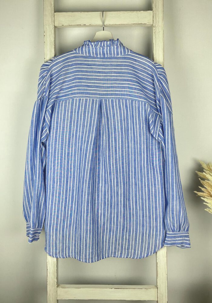 Gestreifte Washed Bluse mit Rüschenkragen