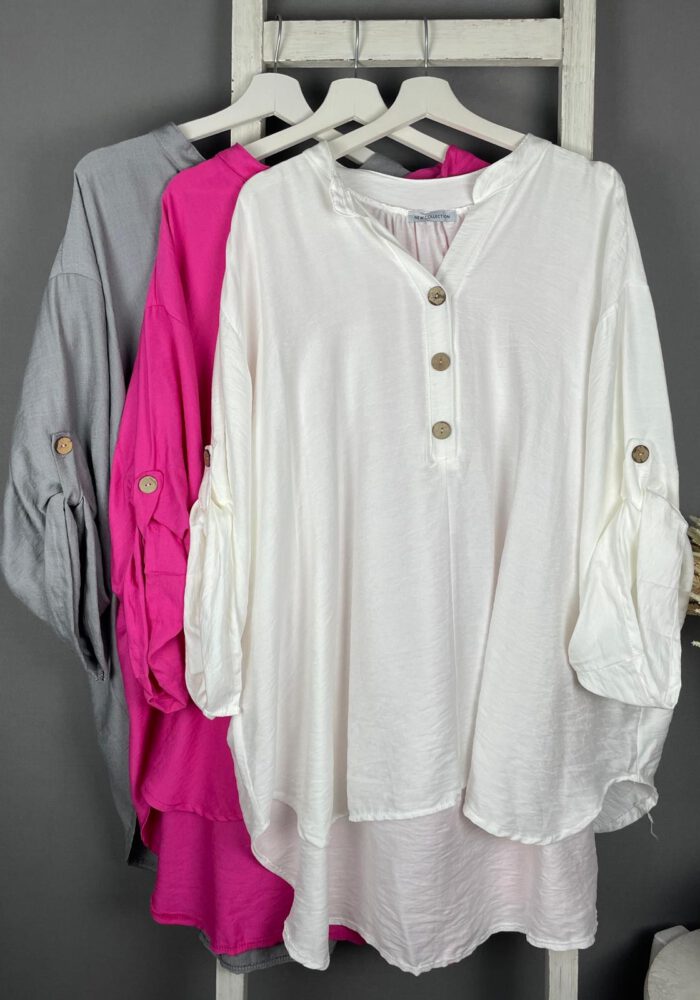 Longbluse mit Holz-Knopfleiste