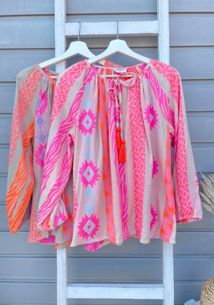 Bestickte Viskose Boho Bluse mit Quasten