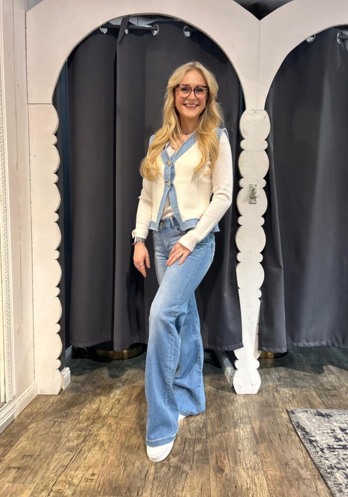 Old Money Feinstrick-Weste mit Denim Details