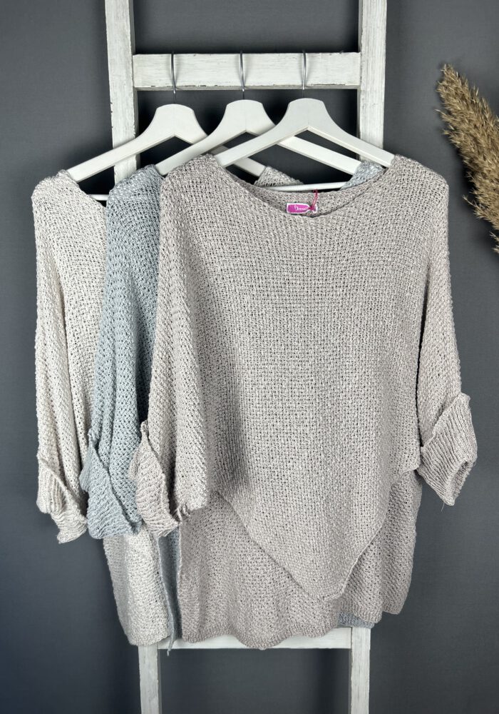 Lochoptik Longpullover mit Umschlag