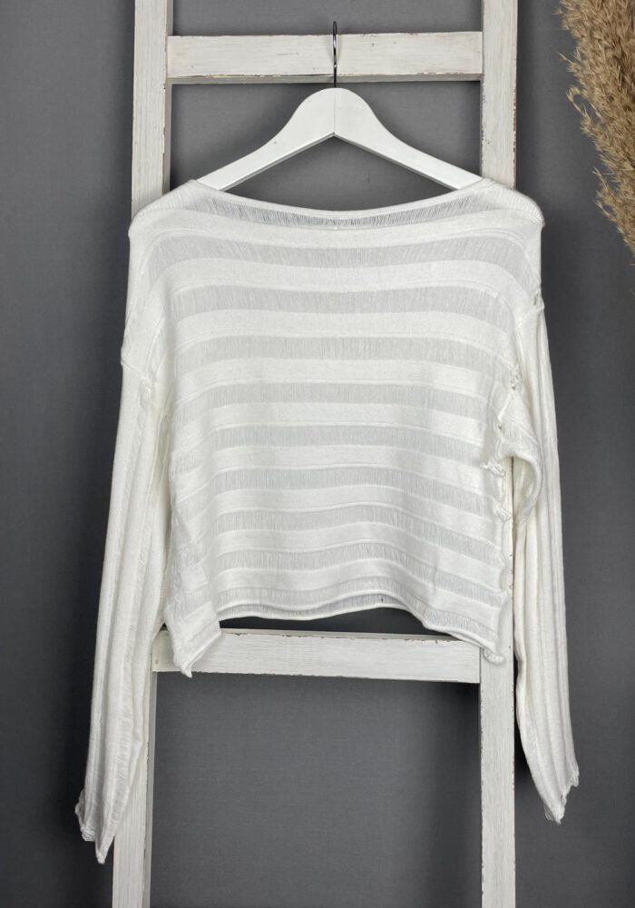 Cropped Strickpullover mit halbtransparente Querstreifen