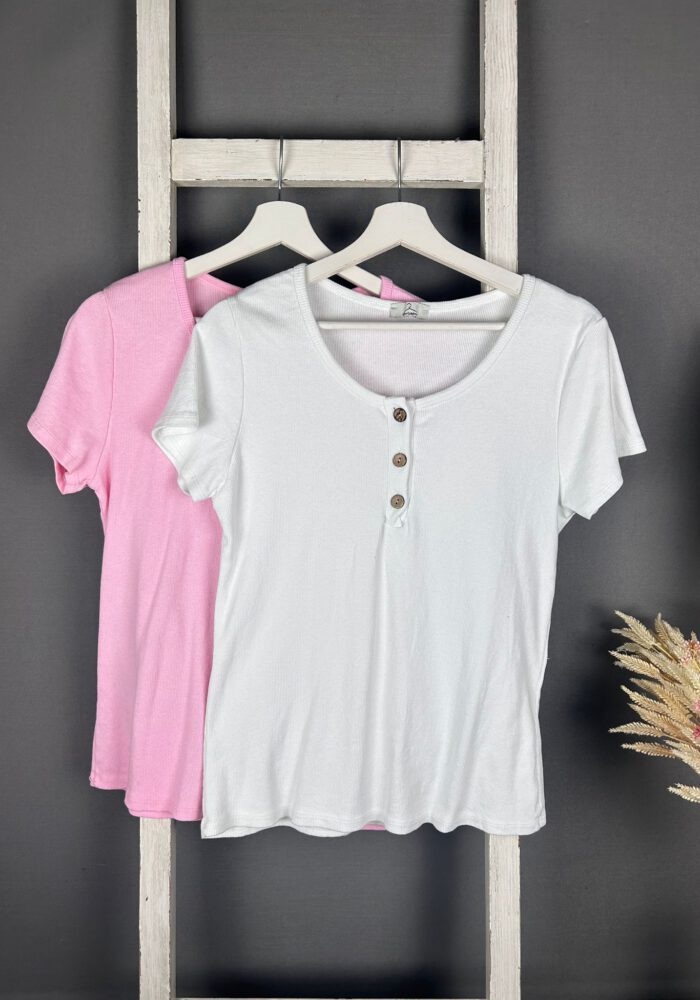 Ripp T-Shirt mit Holzknöpfen