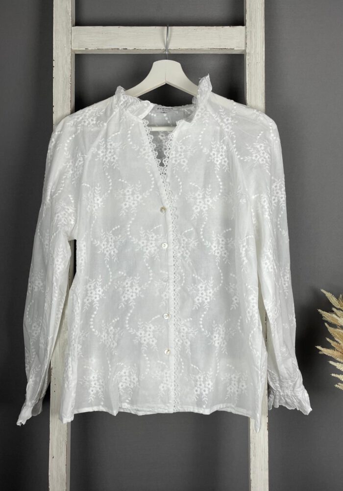 Bluse mit Rüschenkragen und Stickerei