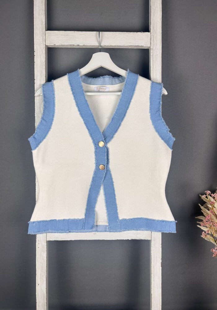Old Money Feinstrick-Weste mit Denim Details