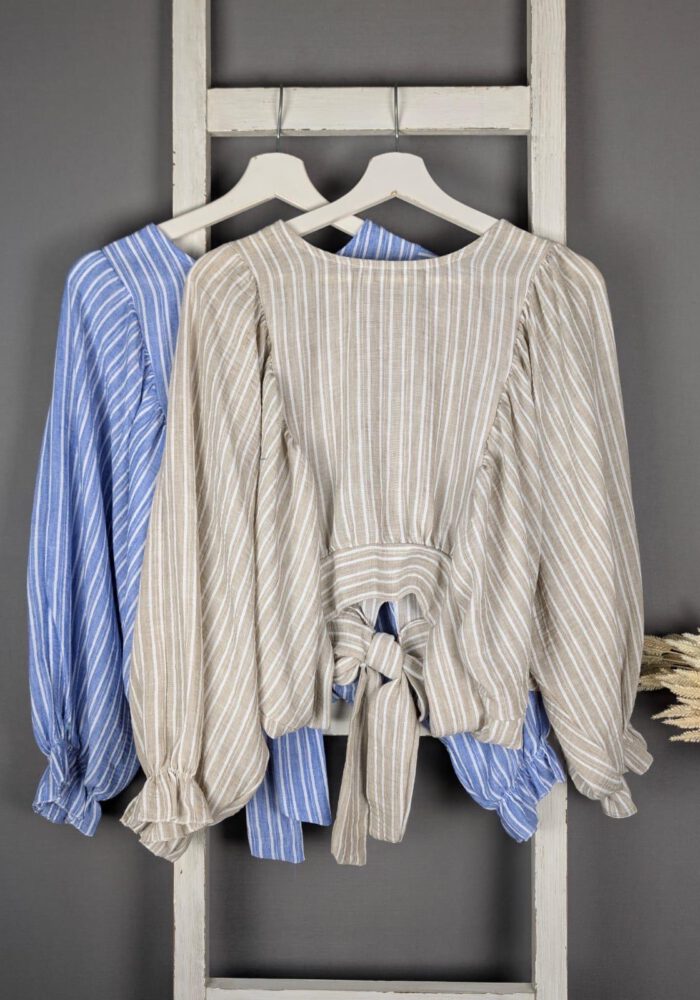 Gestreifte Washed Bluse mit Ballonärmel