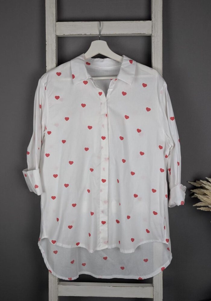 Baumwolle-Mix Bluse mit roten Herzen