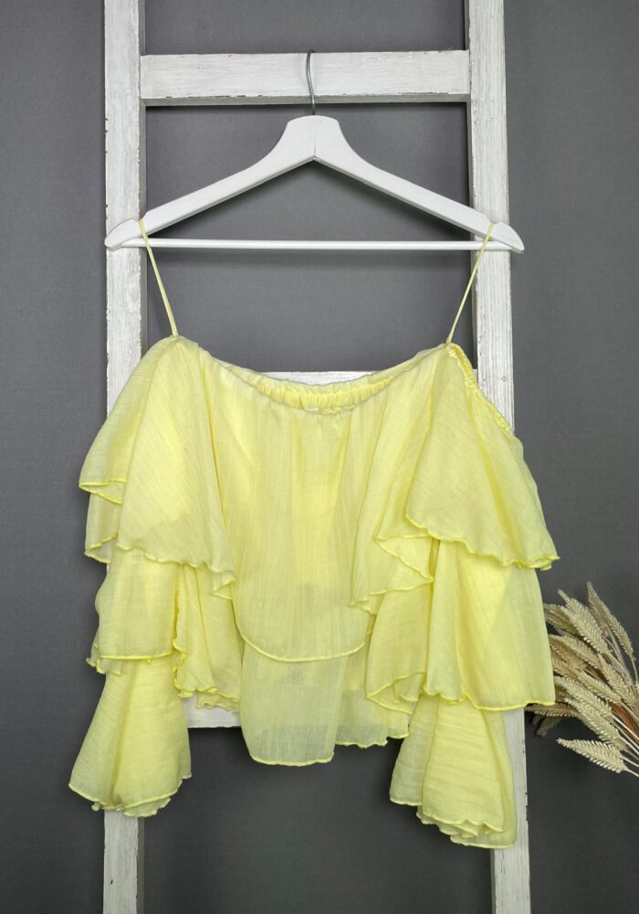 Crop Volantbluse mit Carmenausschnitt