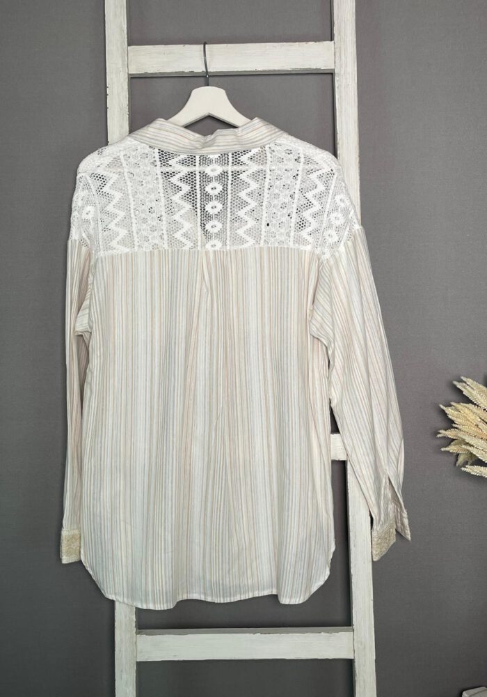 Schlichte Streifen Bluse mit Häkeldetails