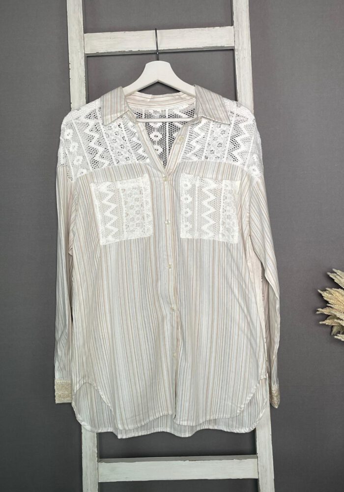 Schlichte Streifen Bluse mit Häkeldetails