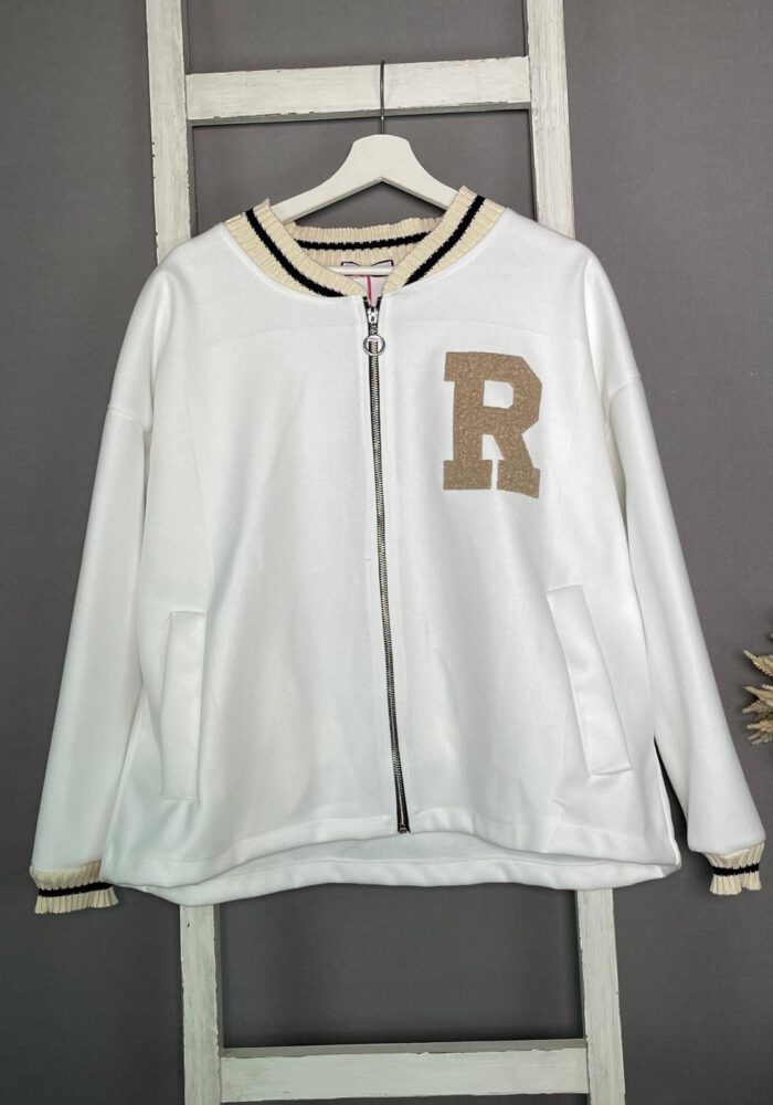 Kurze College Jacke mit Flokati Buchstabe