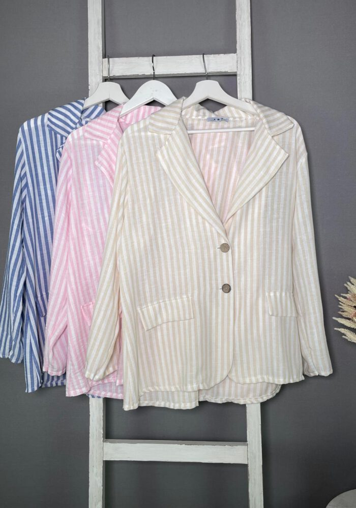 Leinenoptik-Blazer mit Streifen