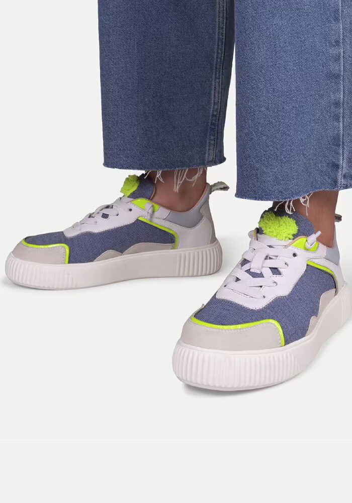 Crickit Sneaker REGINA in jeansblau mit Neongelb Flokati Herz