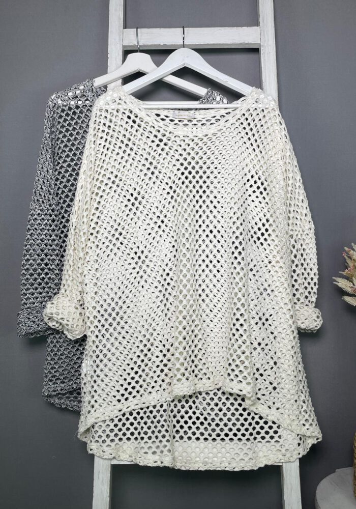 Oversize Lochoptik Pullover mit Lurexfaden