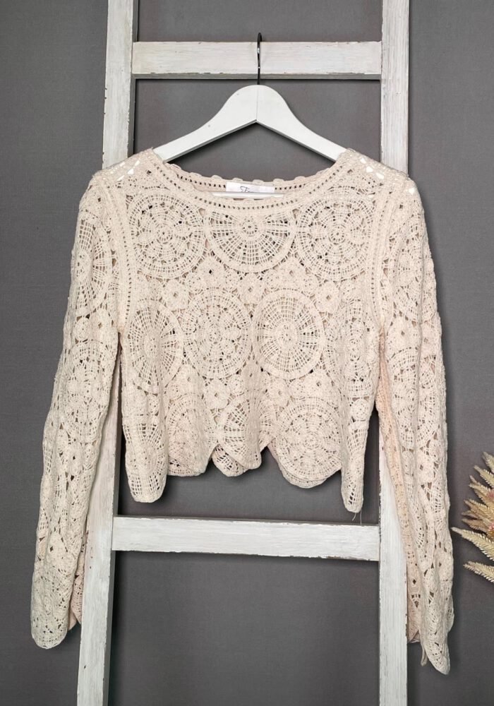 Crop Häkelpullover mit rundem Muster