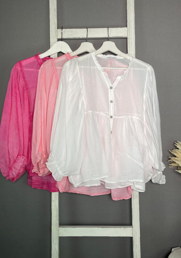 Durchsichtige Bluse mit Rüschenkragen und Knopfleiste