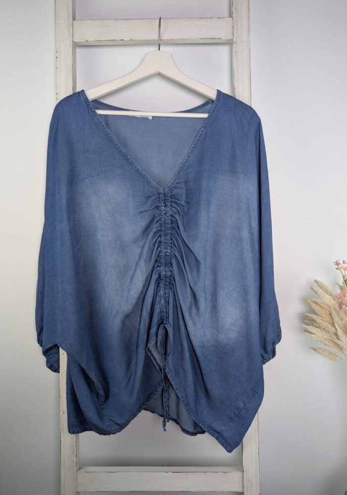 Denim Bluse mit Raffung