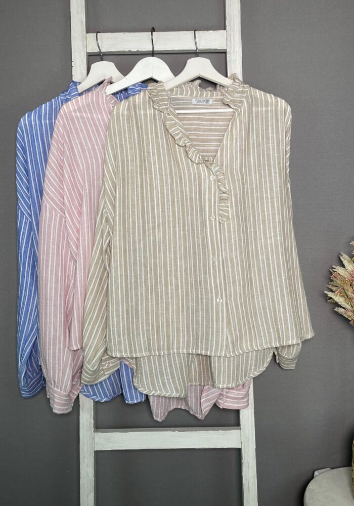 Gestreifte Washed Bluse mit Rüschenkragen